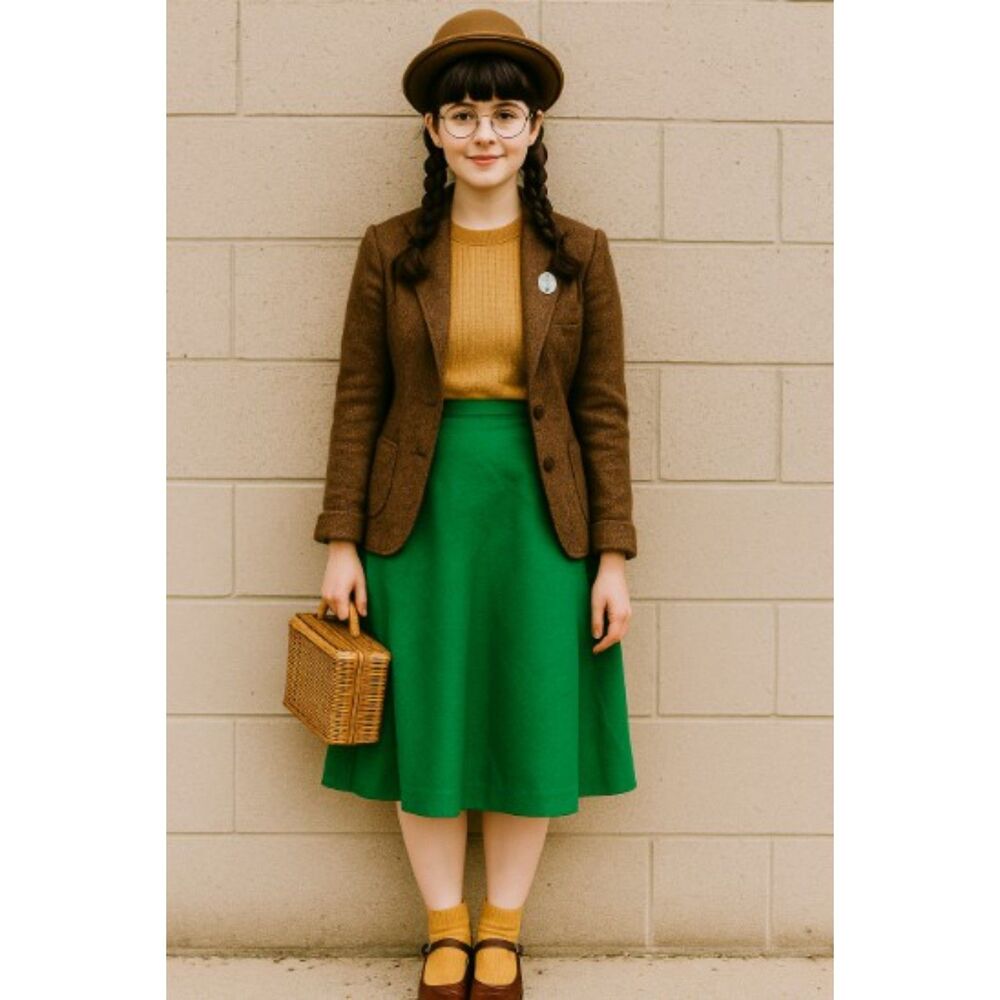 Vintage‎ EMO Pure Wool Deadstock Green Midi Skirt